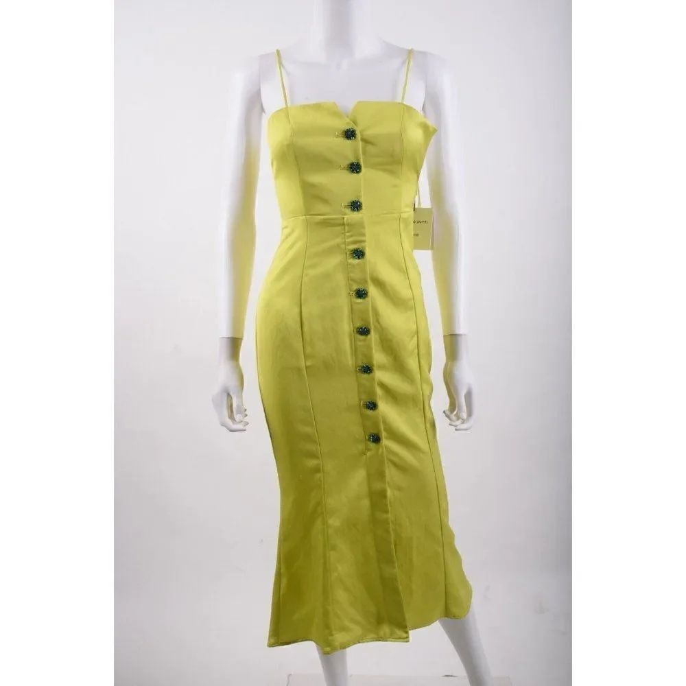 Massimo Dutti Studio Womans Strappy Midi Dress XS Chartreuse 9214/954 NWT